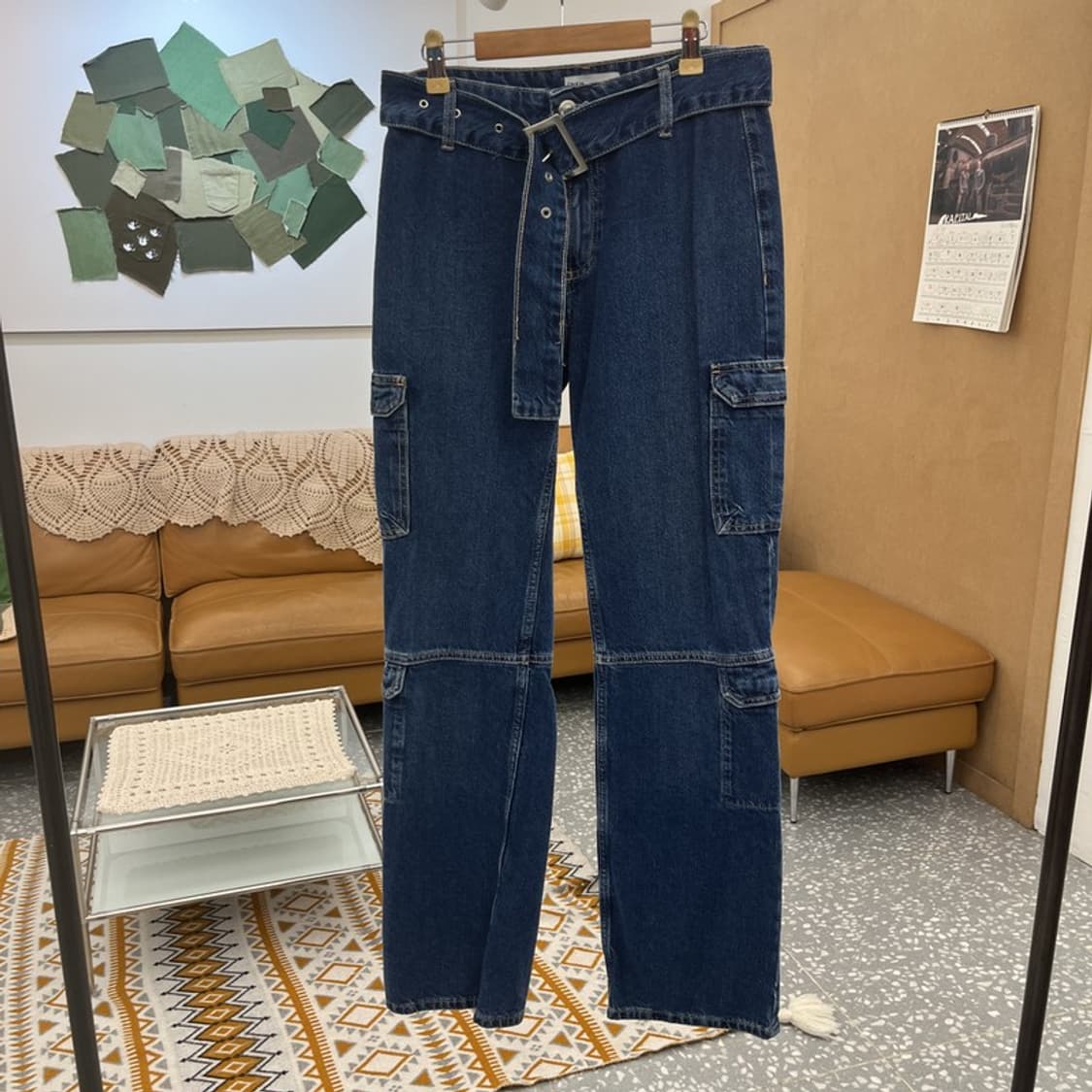 자라 핀터걸 미드라이즈 벨티드 데님 카고팬츠 26인치 C10726 상품이미지3