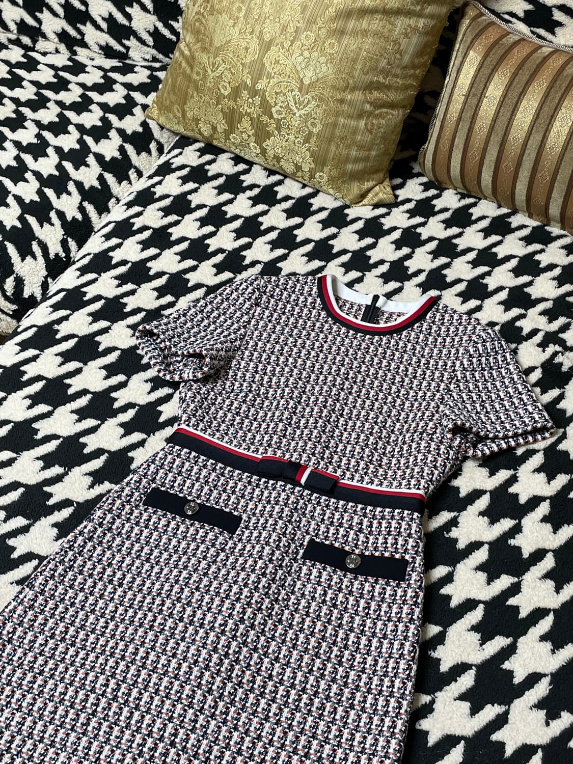 (옷장정리)마쥬 멀티컬러 벨티드 트위드 원피스 36 상품이미지6