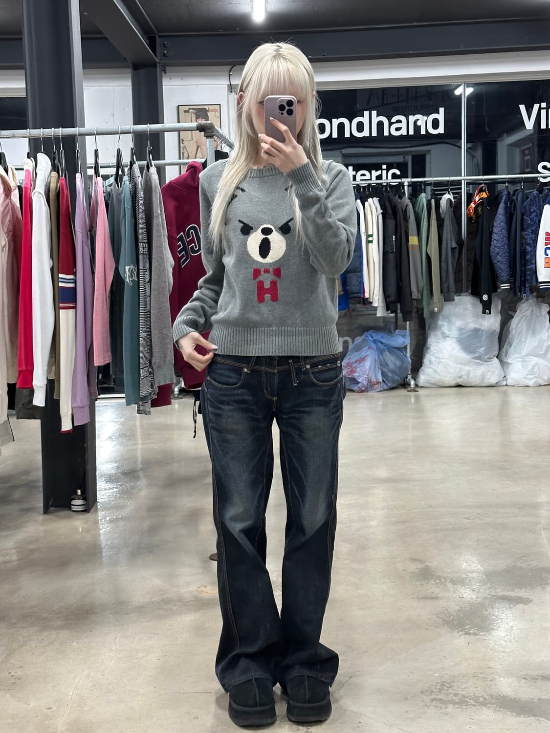 히스테릭 글래머 퍽베어 그레이 긴팔 니트  상품이미지3