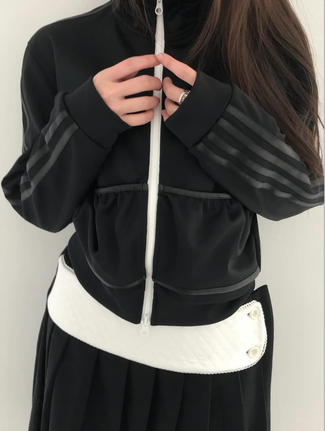 오스하이 넥 코르셋 져지 집업 - 블랙 상품이미지3