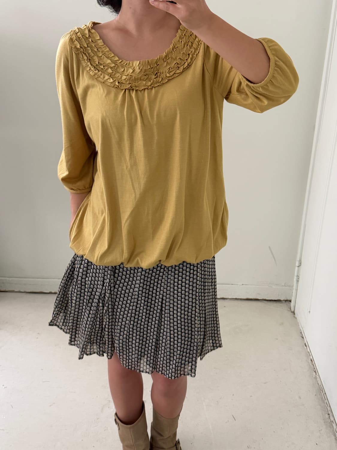 일본빈티지 엘로우 프릴 롱슬리브 상품이미지1