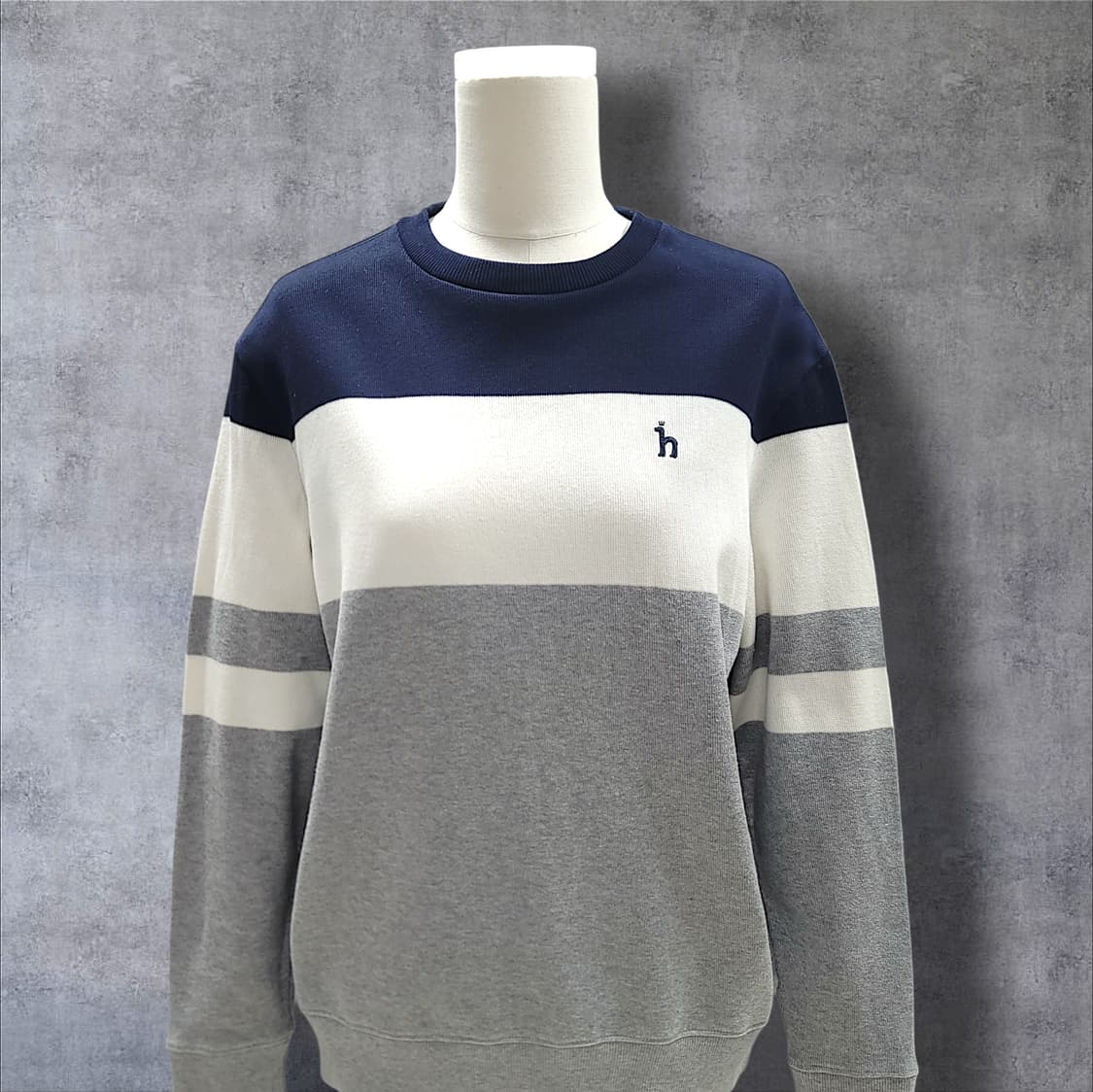 [95] 헤지스 컬러블록 스트라이프 코튼 니트 맨투맨 상품이미지3