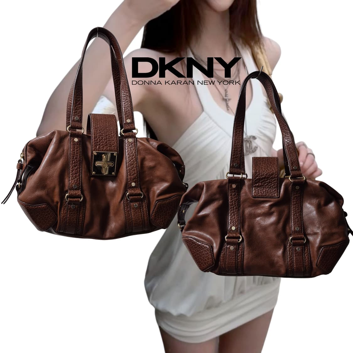 DKNY Cross leather Bowling Bag 상품이미지1