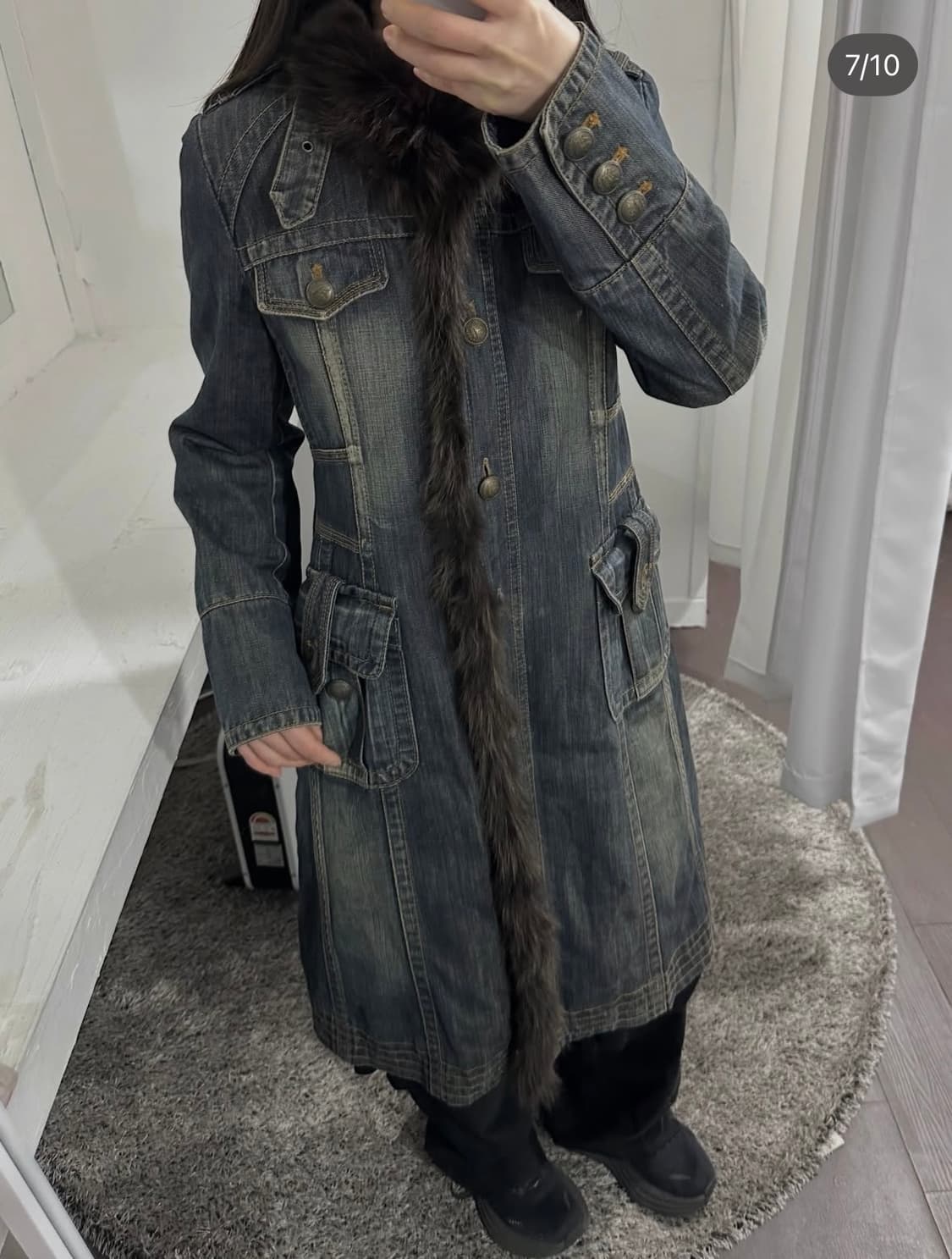 fox fur detail denim long jacket 상품이미지10