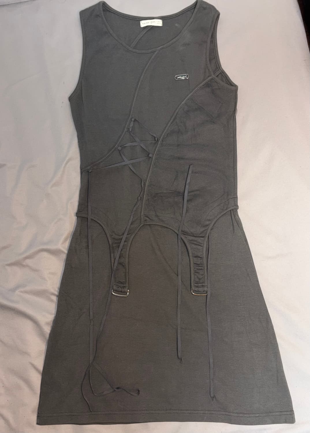 나체 익스클루시브 DIAGONAL GATHER DRESS 원피스 차콜 상품이미지2