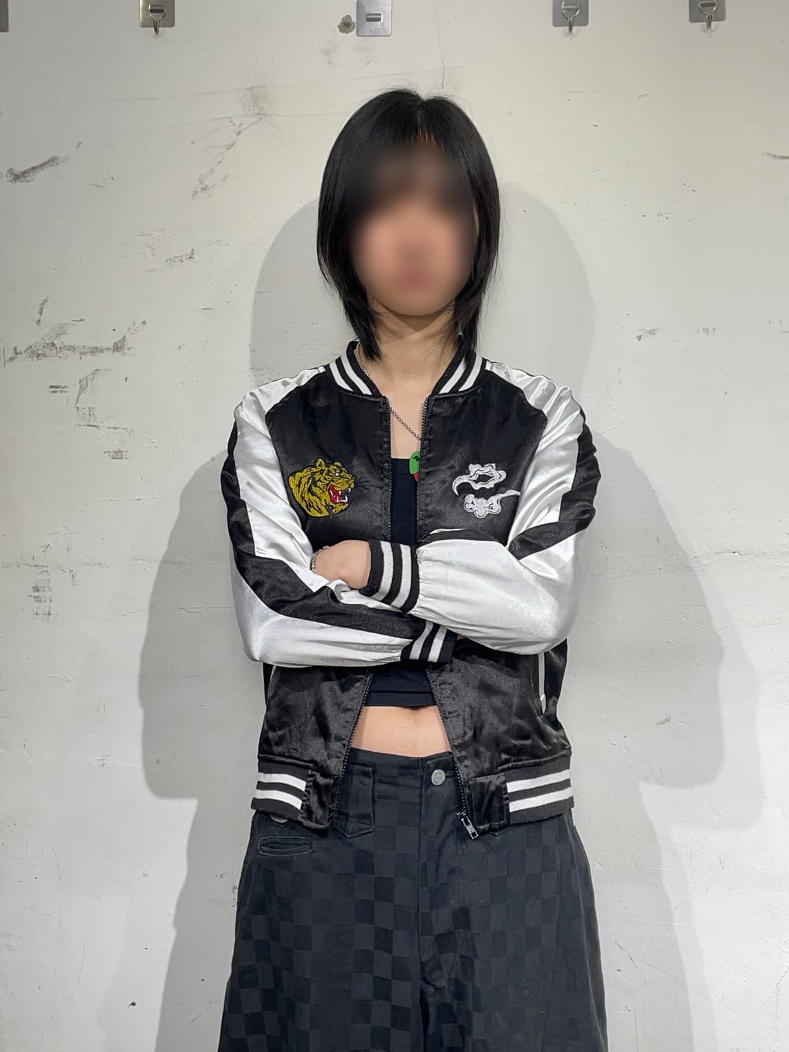 일본빈티지 블랙 용 호랑이 오리엔탈 자수 스카잔 XS 상품이미지1