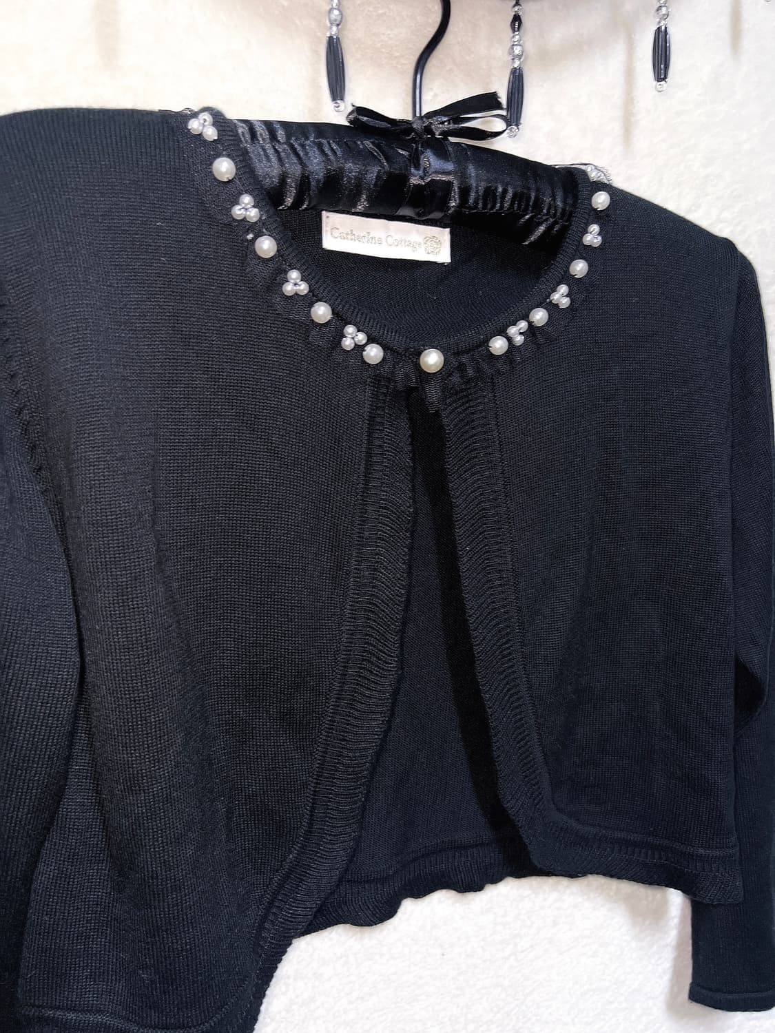 로맨틱갸루 로걀 고딕 고스로리 블랙 진주 크롭 볼레로 가디건 핀터 페어리 상품이미지10