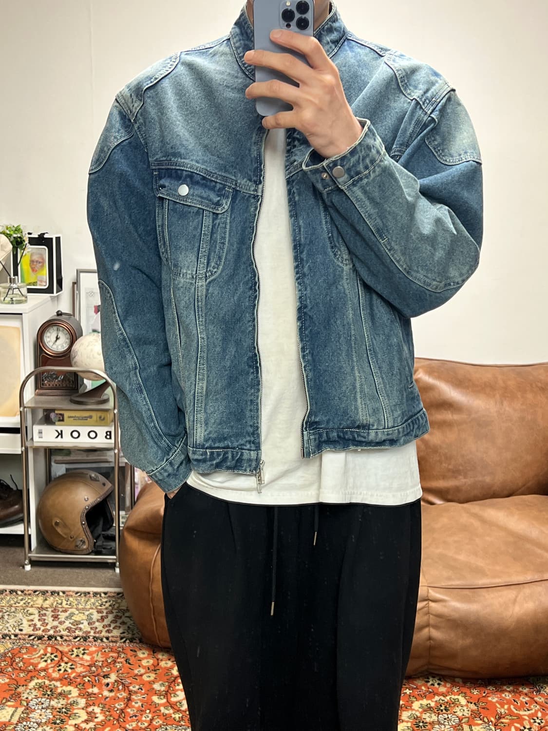 [L] 트릴리온 페이드 워싱 바이커 데님 자켓 상품이미지3