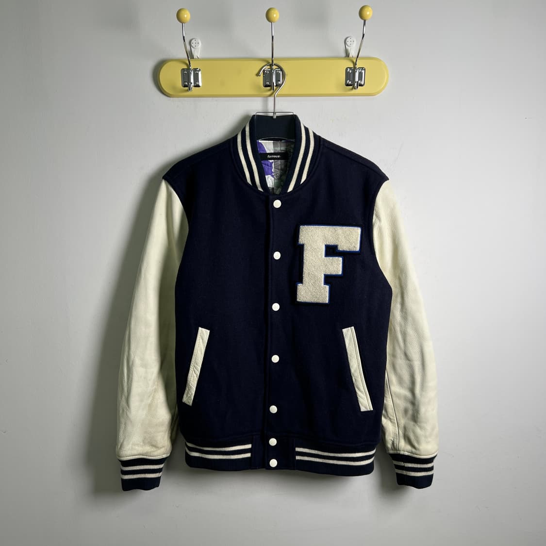 Famouz 네이비 레더 바시티 자켓 M 상품이미지1