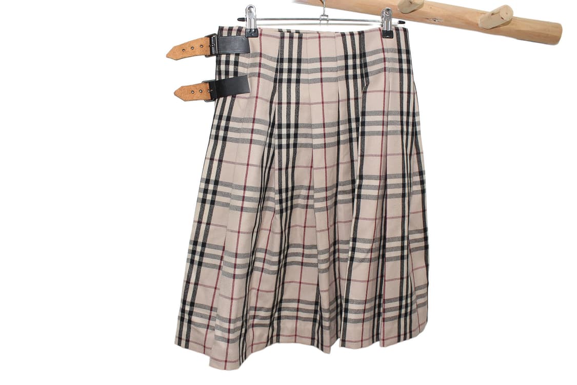 2000s BURBERRY LONDON 레더 스트랩 노바체크 랩 스커트 상품이미지3