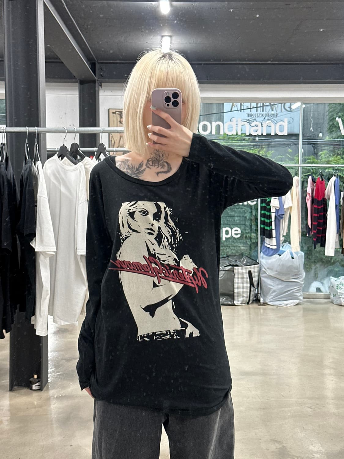 히스테릭 글래머 라운드넥 히스걸 프린팅 블랙 롱슬리브 긴팔 티셔츠 상품이미지3