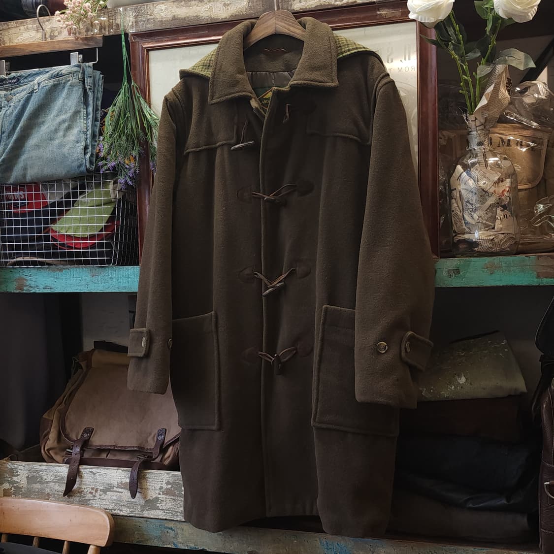 90s 프렌치 울 코트 빈티지 코트 이태리 더플코트 카키 L 상품이미지2