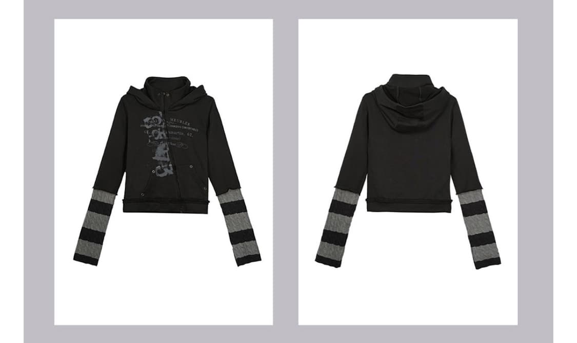 Two tone stripe skew hooded zip-up black 상품이미지2
