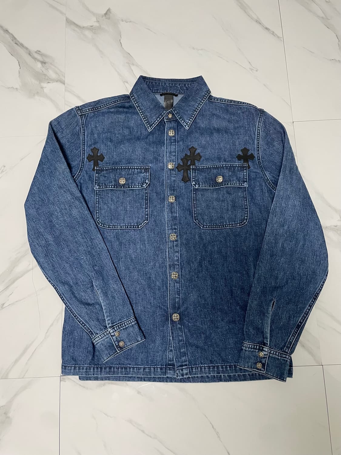 새상품 신형 1of1 크롬하츠 레더패치 데님 워크독 자켓 L 영수증O 상품이미지1