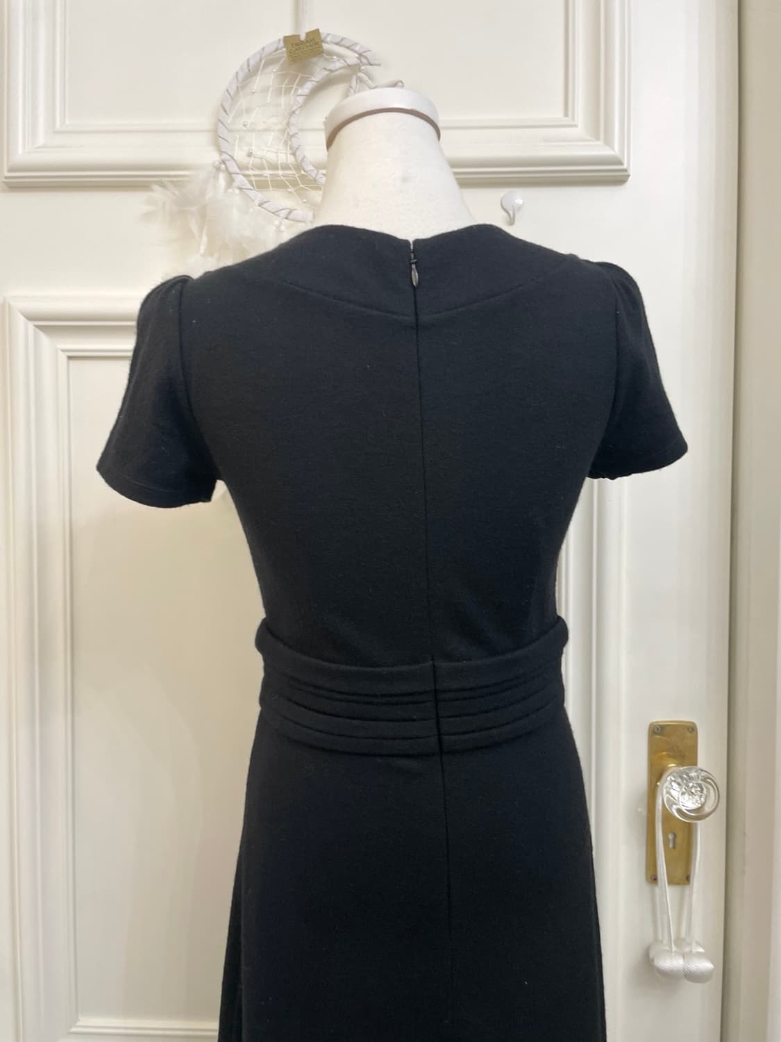 black 100% wool lace trim pleats long op 상품이미지4