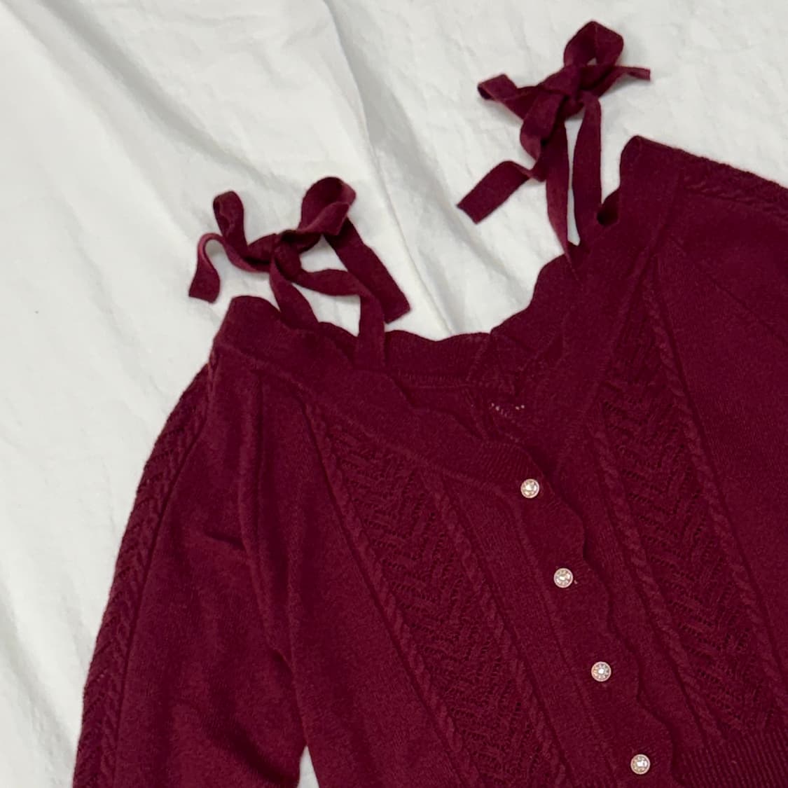 axes femme 레드 오프숄더 리본 가디건 상품이미지2