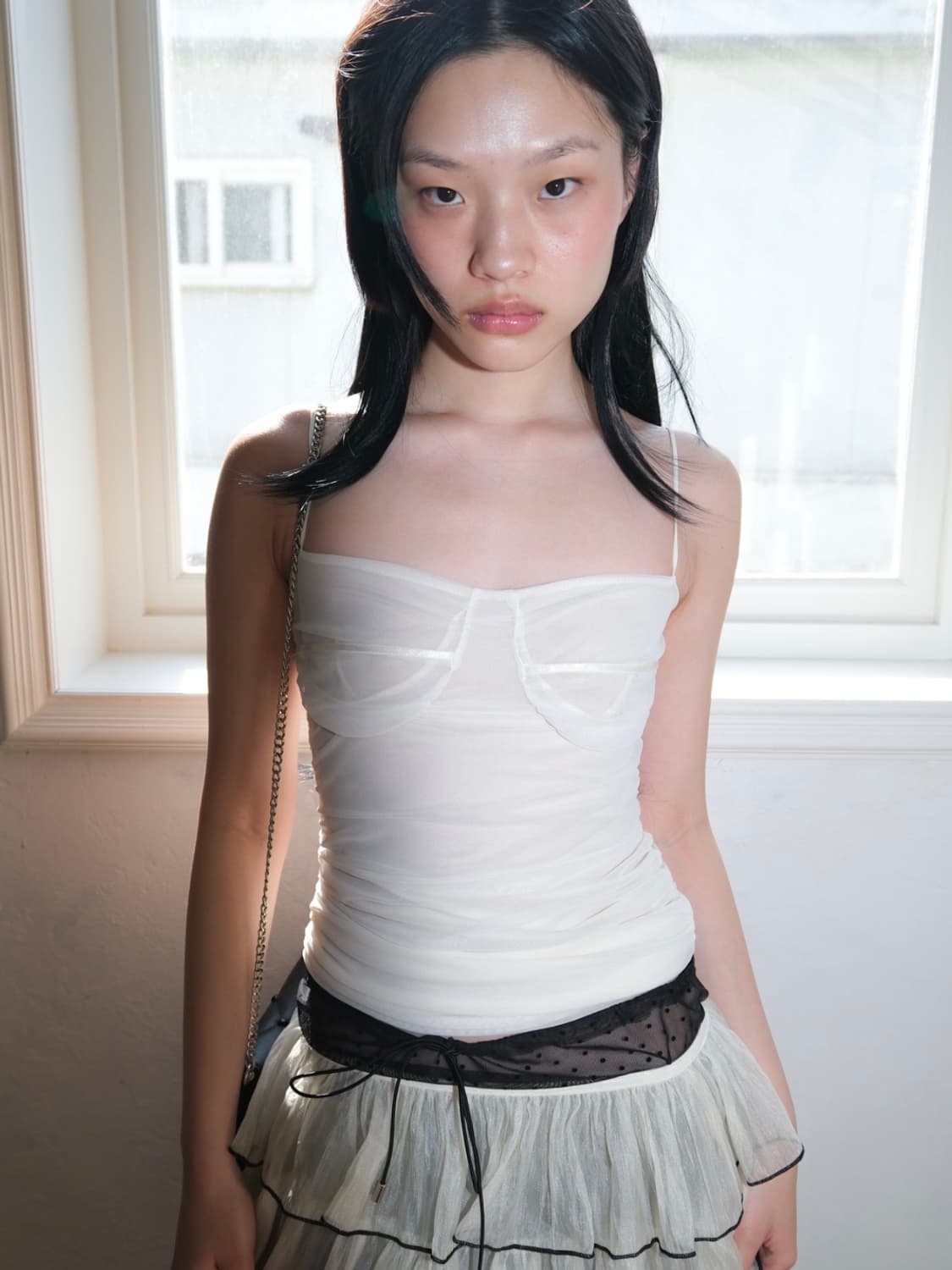 루즈슬립오버 mesh line shirres camisole  상품이미지1