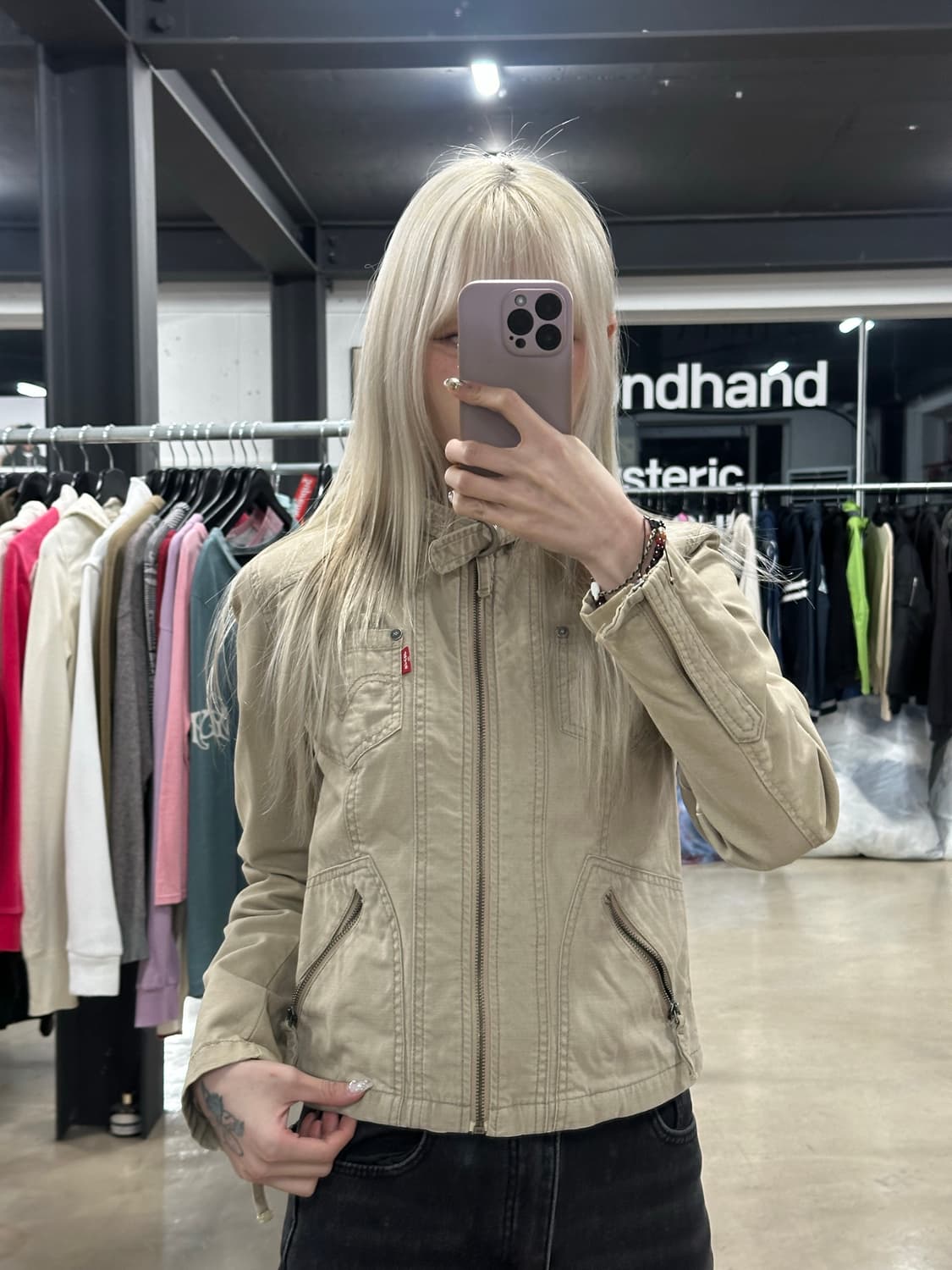 리바이스 베이지 코튼 바이커 자켓 상품이미지1