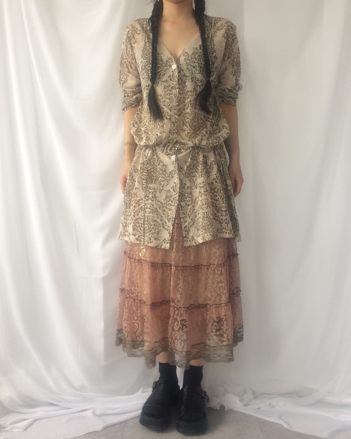 Ornament pattern long cardigan 상품이미지1