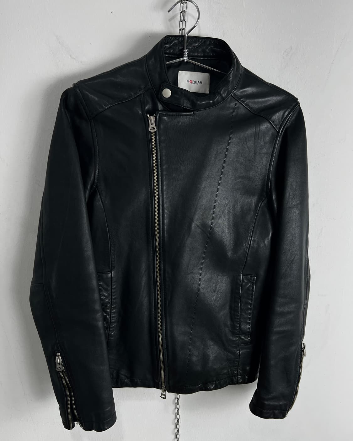 모르간 옴므 램스킨 비대칭 레더 자켓 상품이미지3