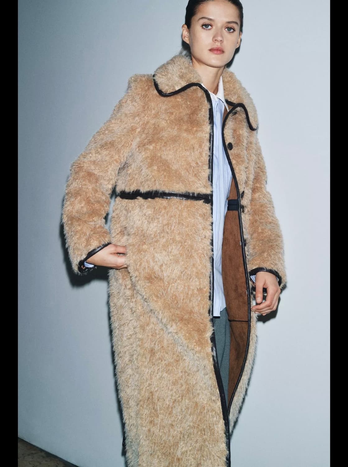 S(KR 55) 자라 리미티드 에디션 롱 페이크 시어링 코트 상품이미지4