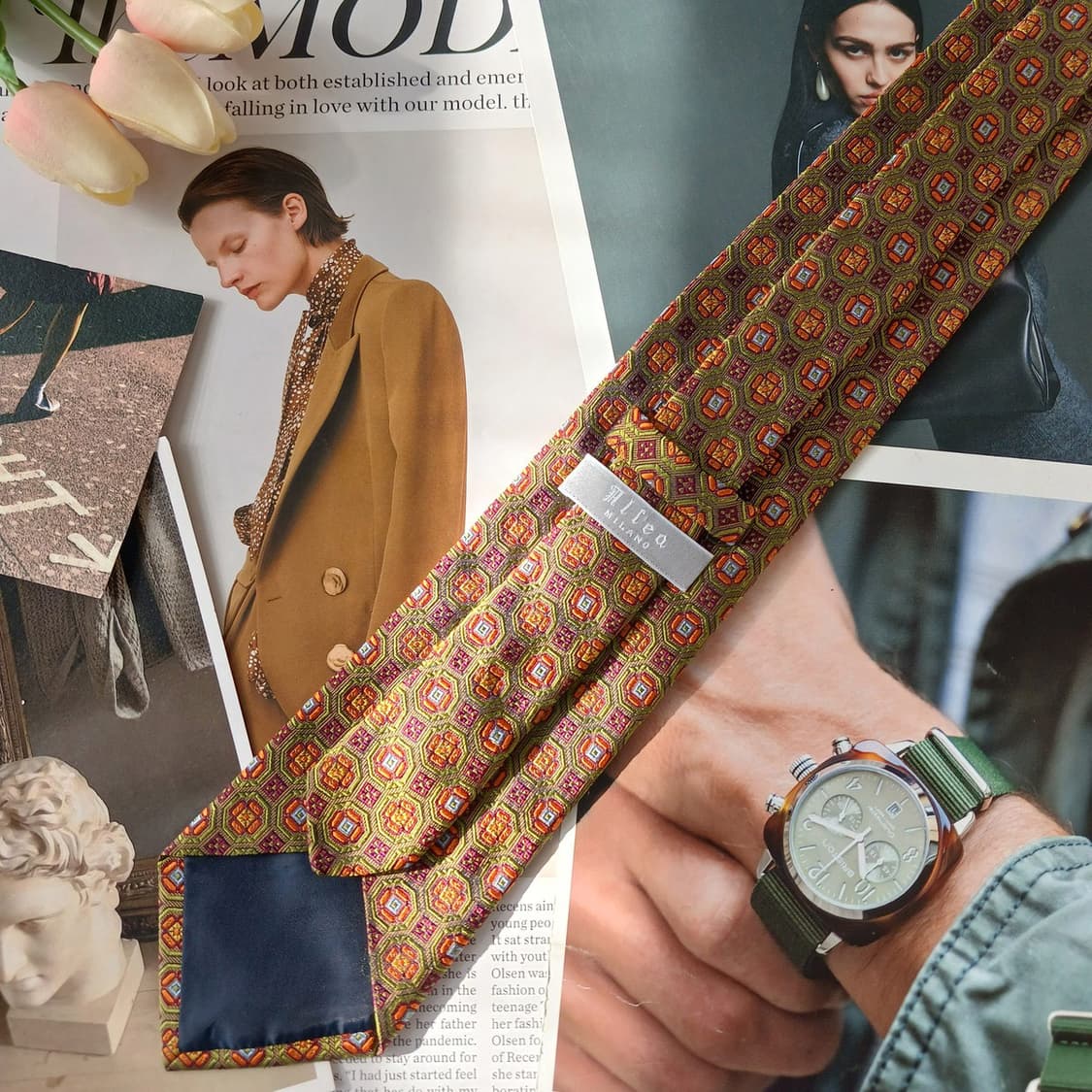 알테아 넥타이 그린 자카드 패턴 9.3cm A+등급 A19866 상품이미지4