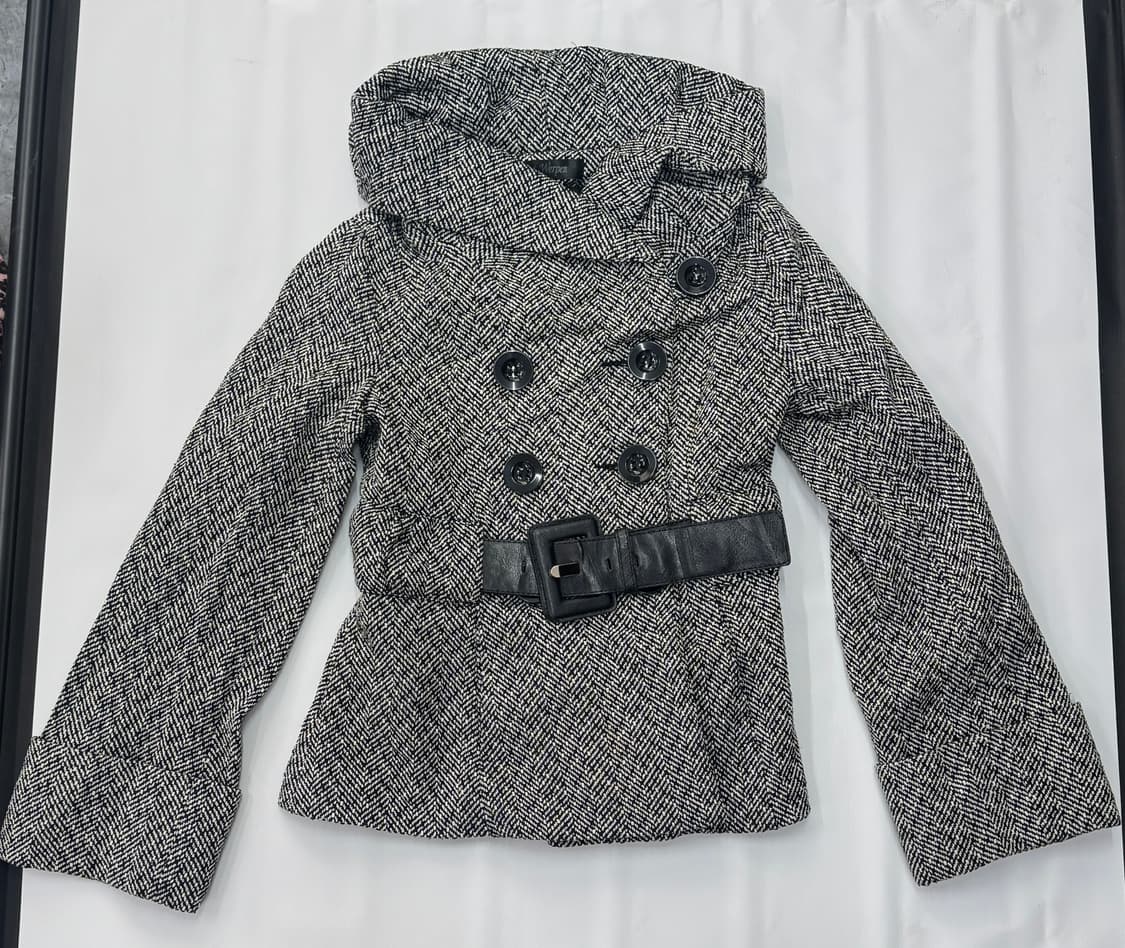 🩶슈슈룬 쇼콜라깔 숏 벨트 코트 🩶 나나깔 시크 패턴 일본 빈티지 상품이미지2