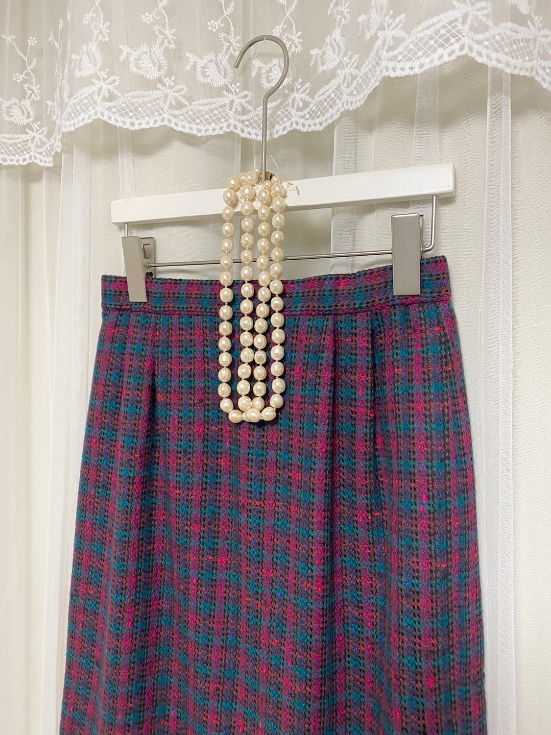 Vintage Wool Blend Check Midi Skirt 상품이미지5