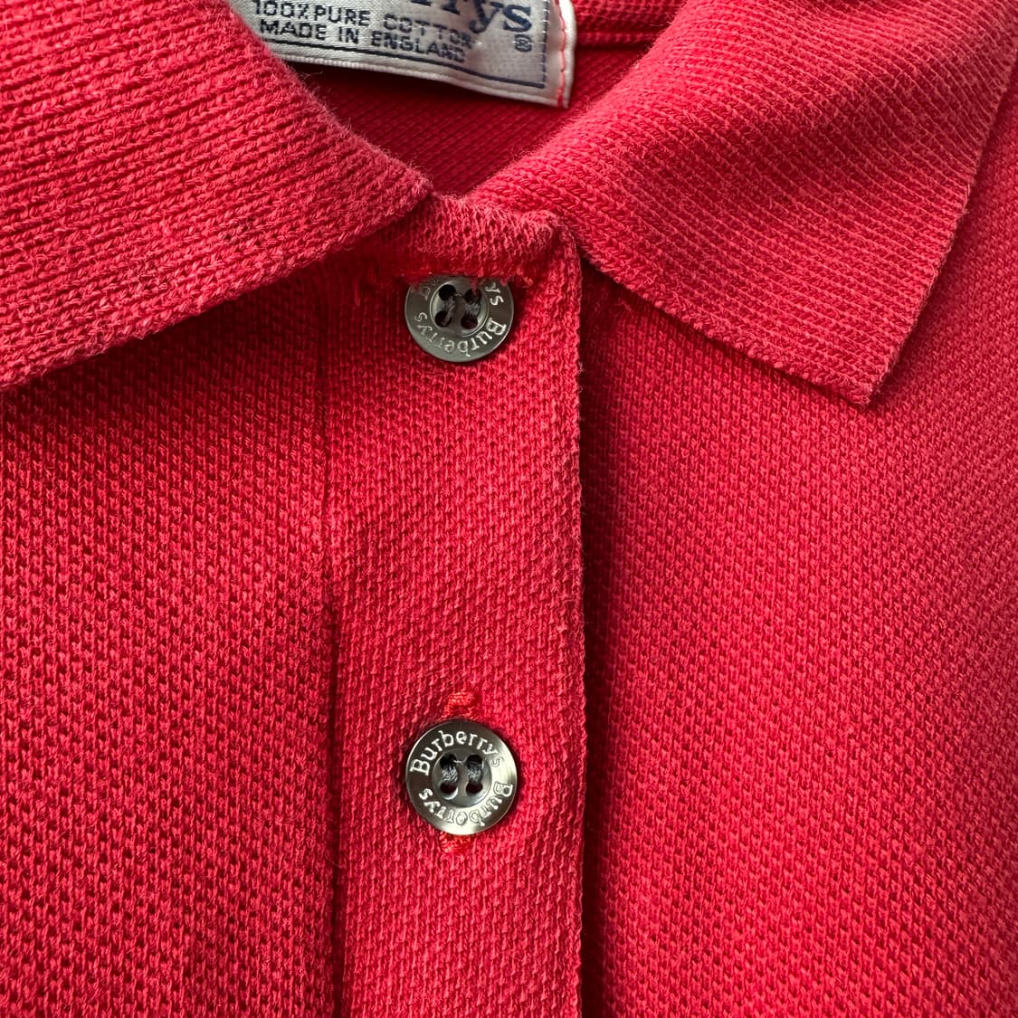 올드 버버리 골드 크레스트 자수 반팔 카라티 레드 L 상품이미지4