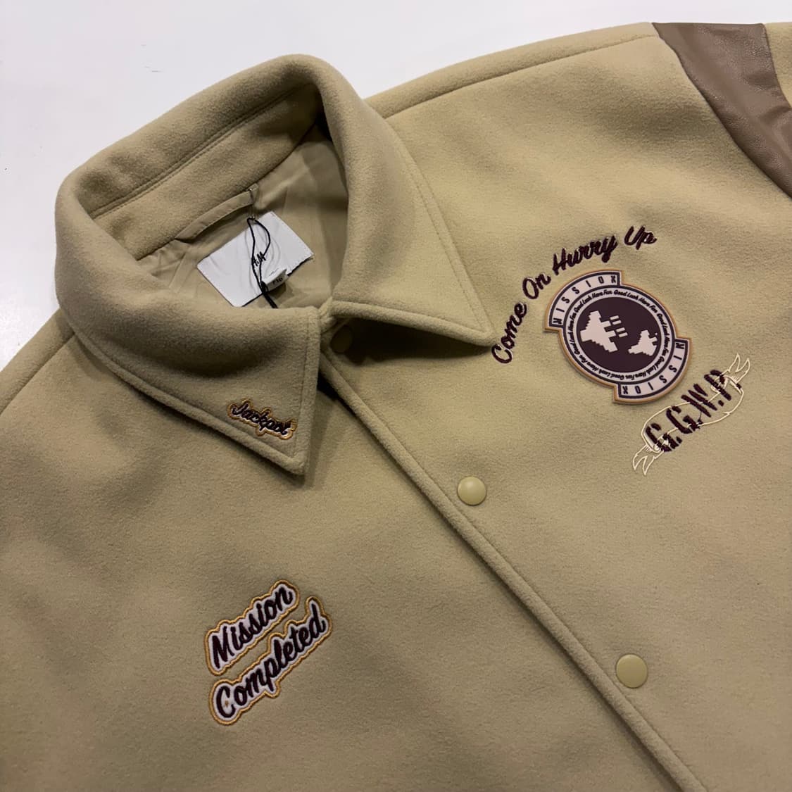 [M] H&M 흐앤므 에이치앤엠 베이지색 점퍼 바시티 자켓 C315 상품이미지3