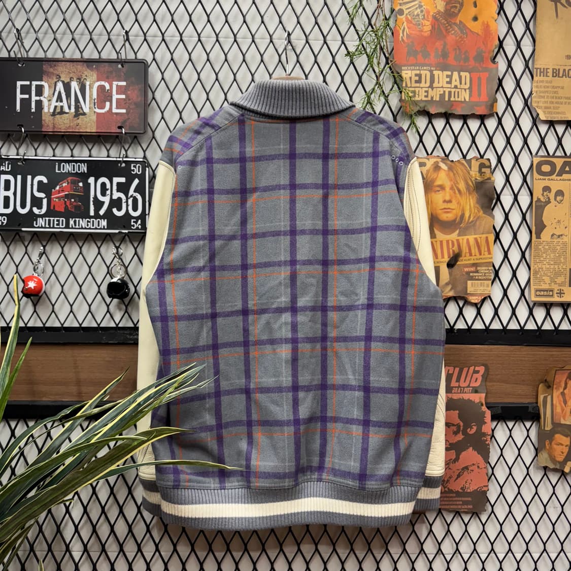 에어조던 울 레더 믹스 스타디움 자켓 체크패턴 그레이 화이트 배색 상품이미지2