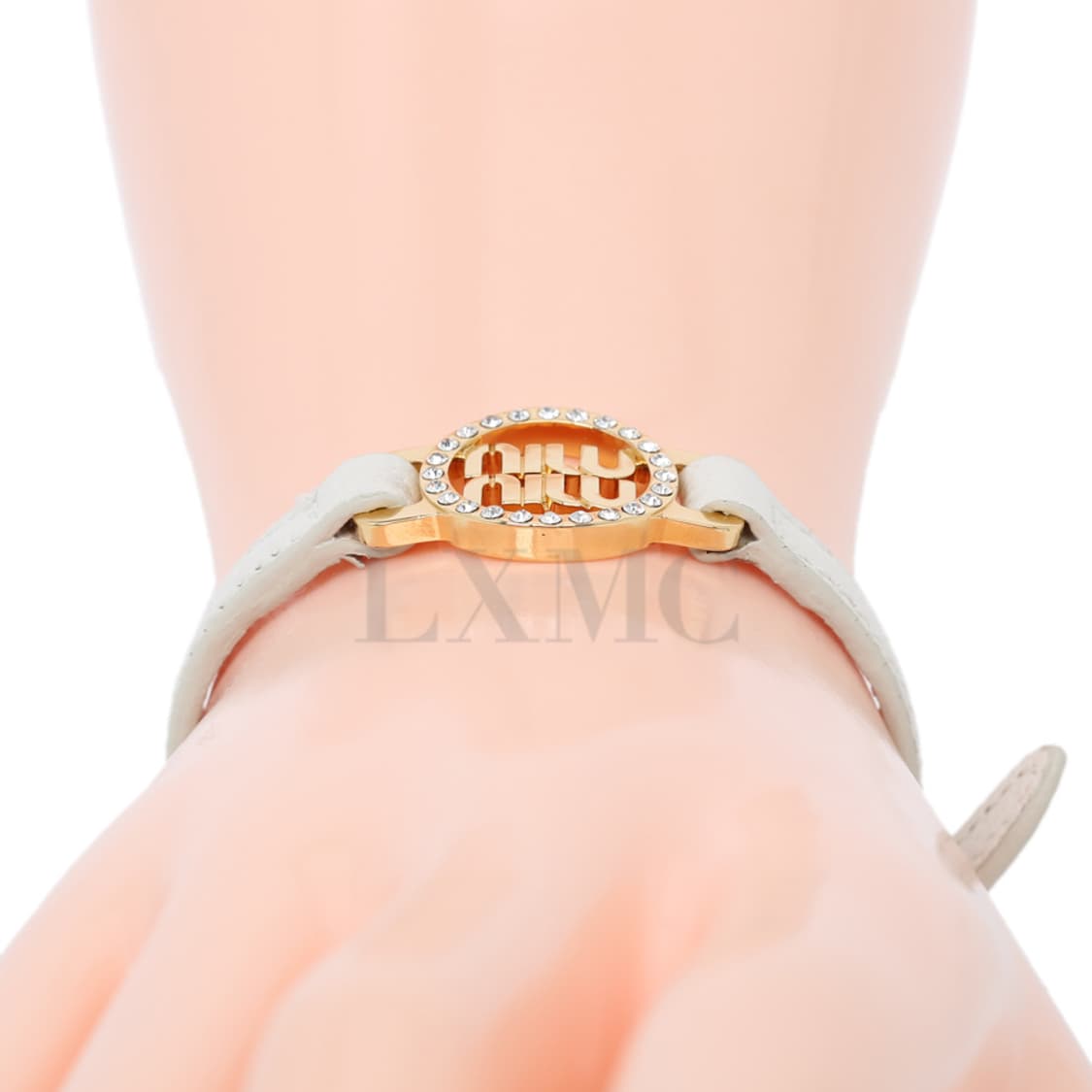 미우미우 크리스탈 로고 마드라스 팔찌 화이트 가죽팔찌 5IB398 상품이미지8