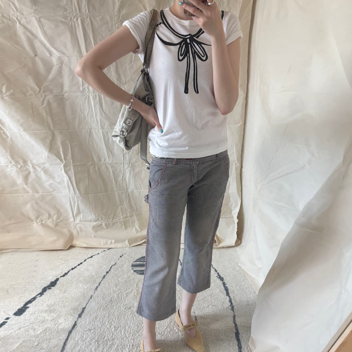 Houndstooth Pattern Cropped Capri Pants  상품이미지1