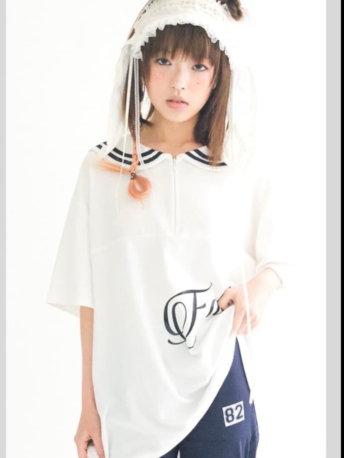 sailor collar mesh loose top 상품이미지1