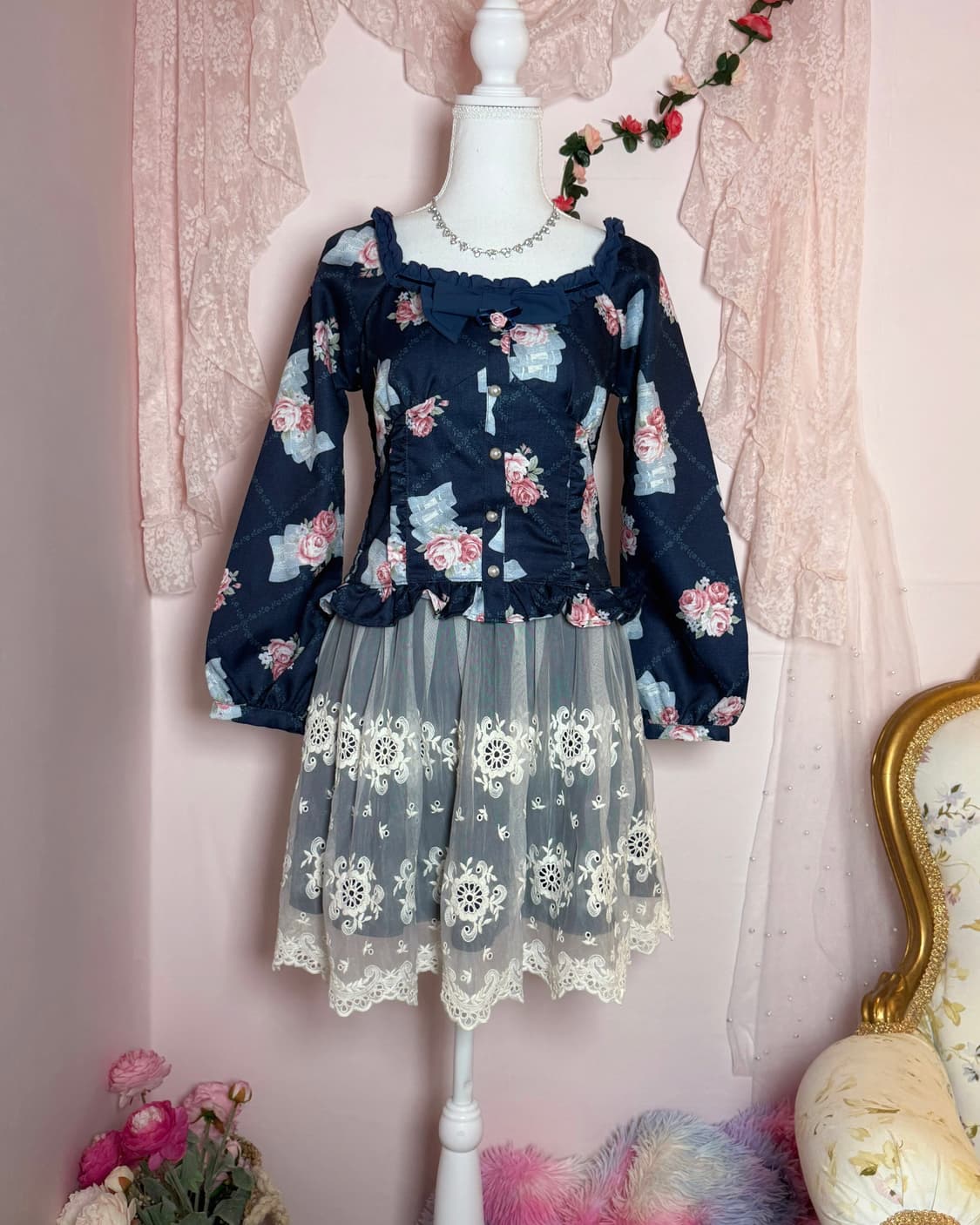 Skirt💙리즈리사 네이비 왕리본 느좋 치마 상품이미지1