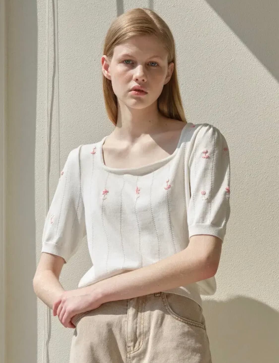 트와 리비에라 플라워 스퀘어 니트 화이트 상품이미지2