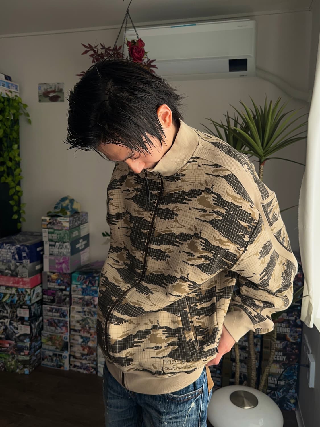 Ringspun 카모 그래프 체크 져지 집업 상품이미지1