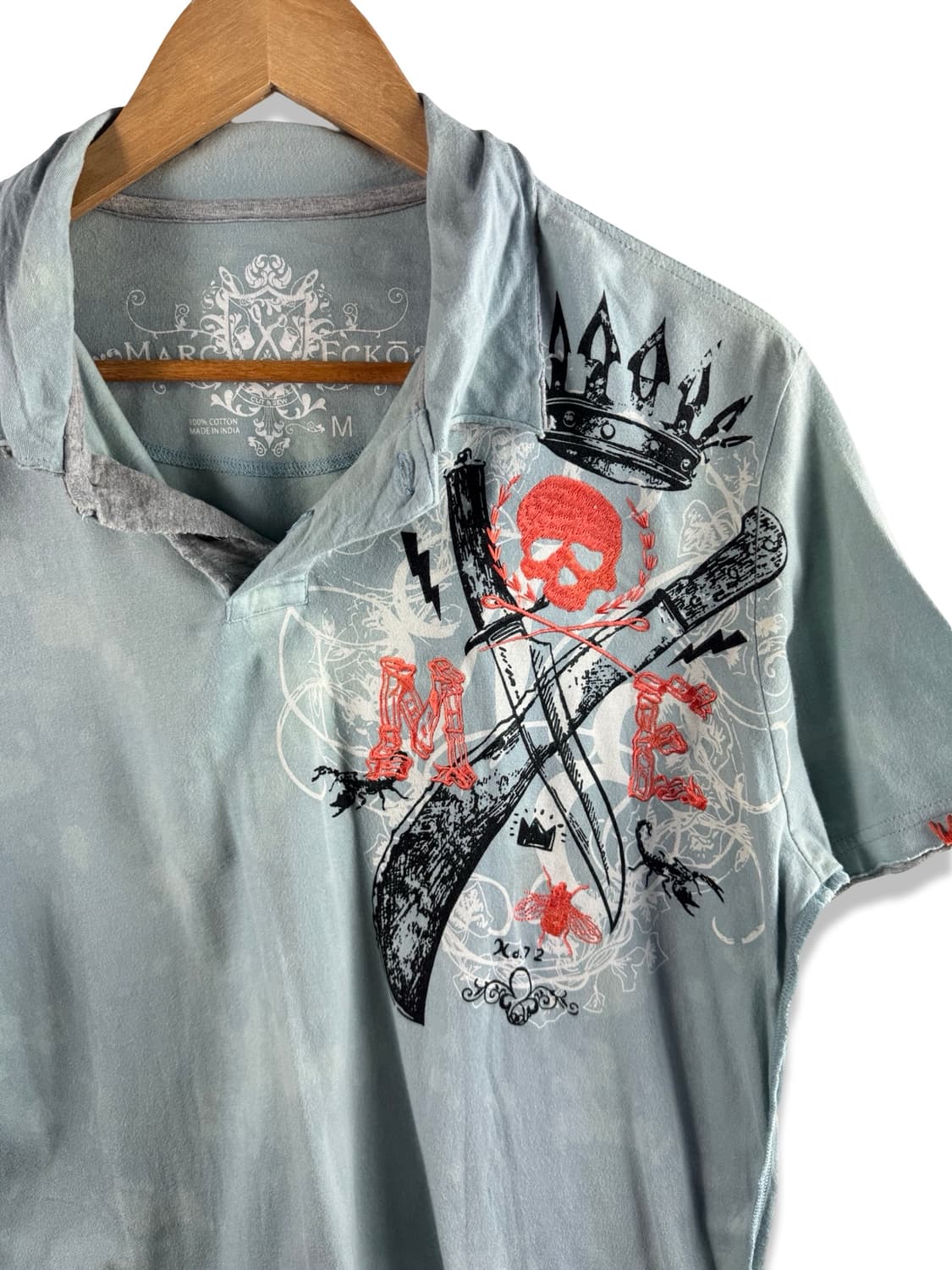 JPN Y2K 스컬 패치 하늘 카라티셔츠2397 상품이미지3