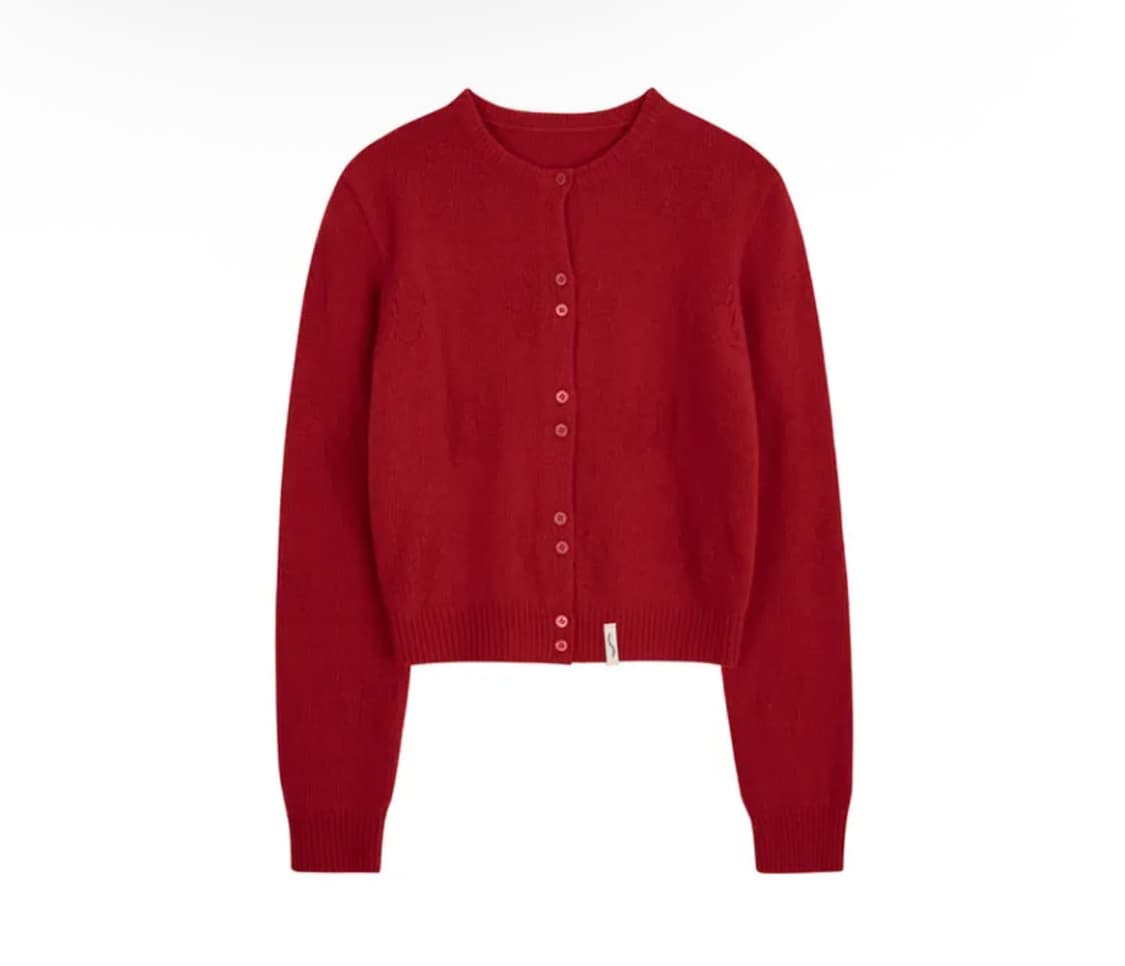 싱킹디퍼 이모지 자가드 U넥 가디건 레드 가디건 상품이미지3