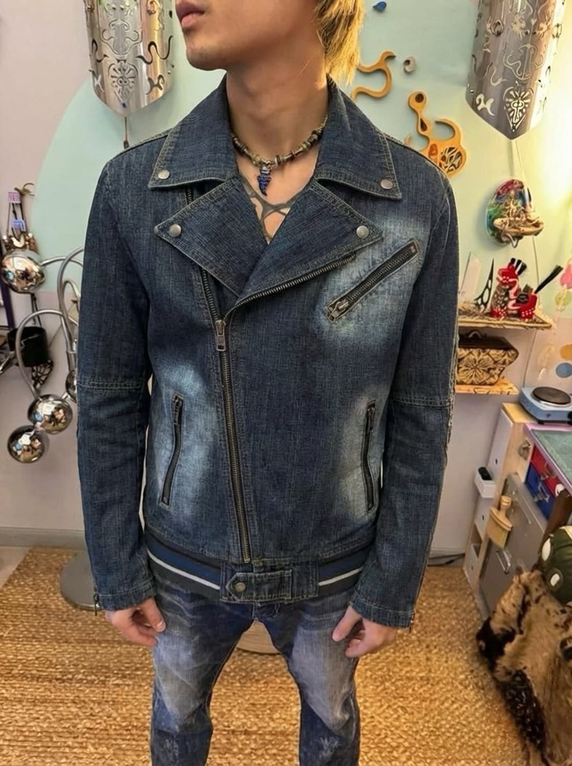 일본 빈티지 더블카라 데님 라이더자켓 상품이미지1