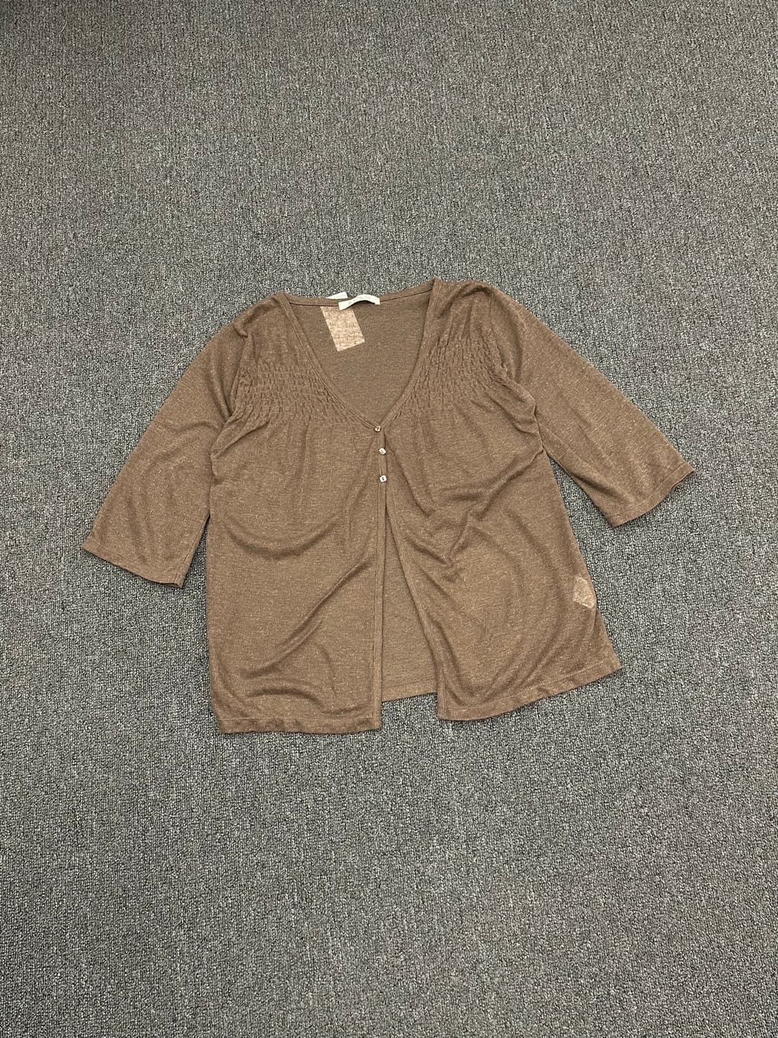 M)Japanese vintage 여성 브라운 셔링 가디건 상품이미지1