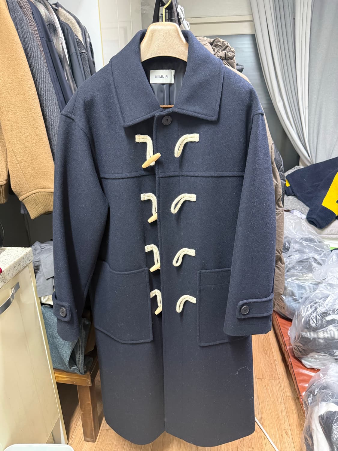 키뮤어 서플러스 울(WOOL) 세미오버 더플 코트_네이비 M 판매  상품이미지1