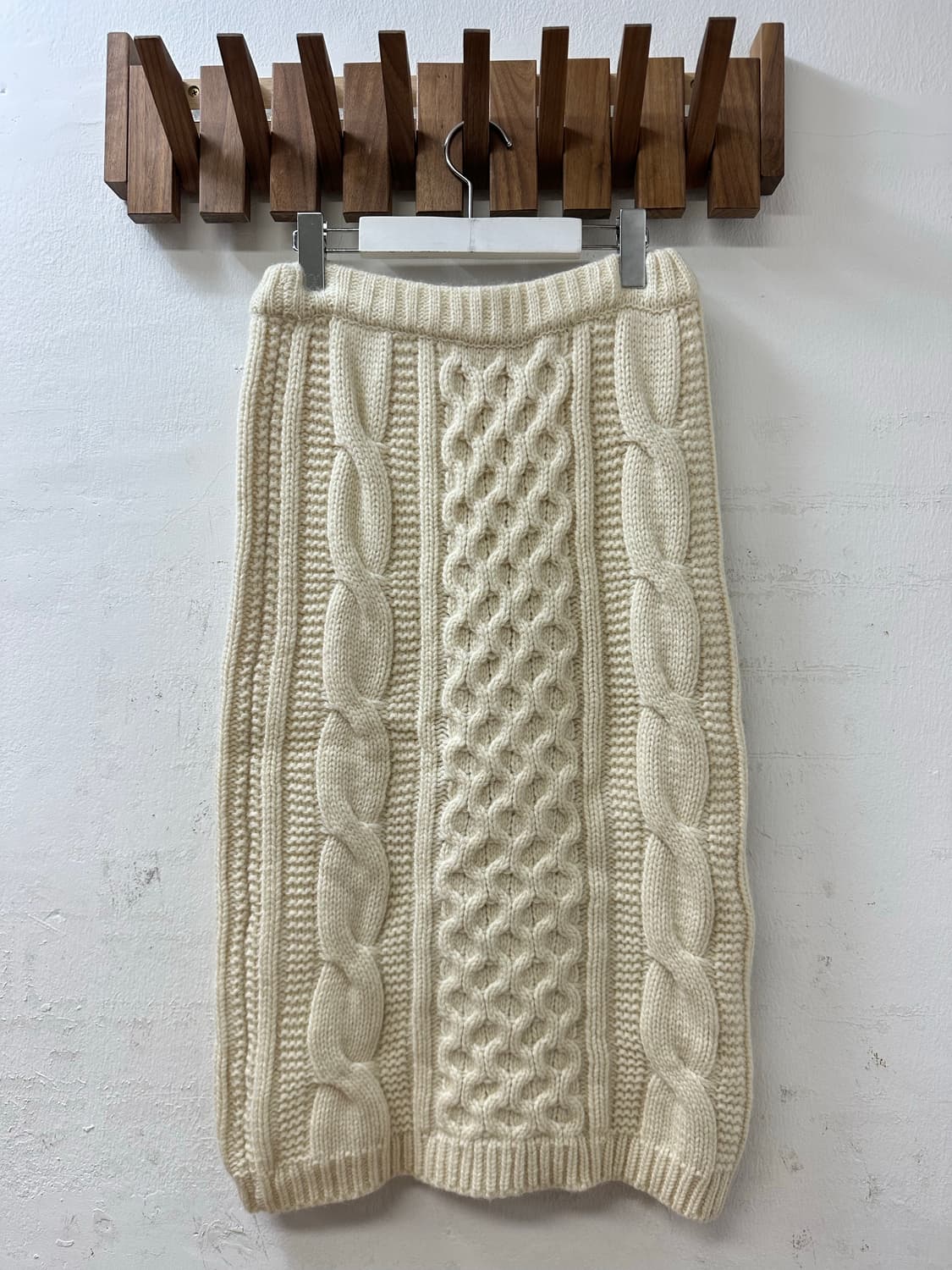 일본빈티지 케이블 아이보리 울 니트 스커트 상품이미지4