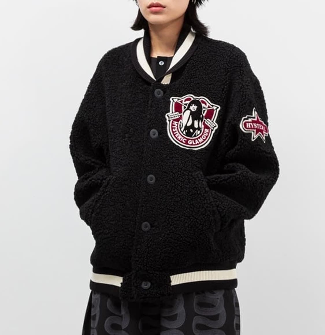 히스테릭 글래머 히스걸 패치 플리스 바시티 스타디움 자켓 상품이미지2