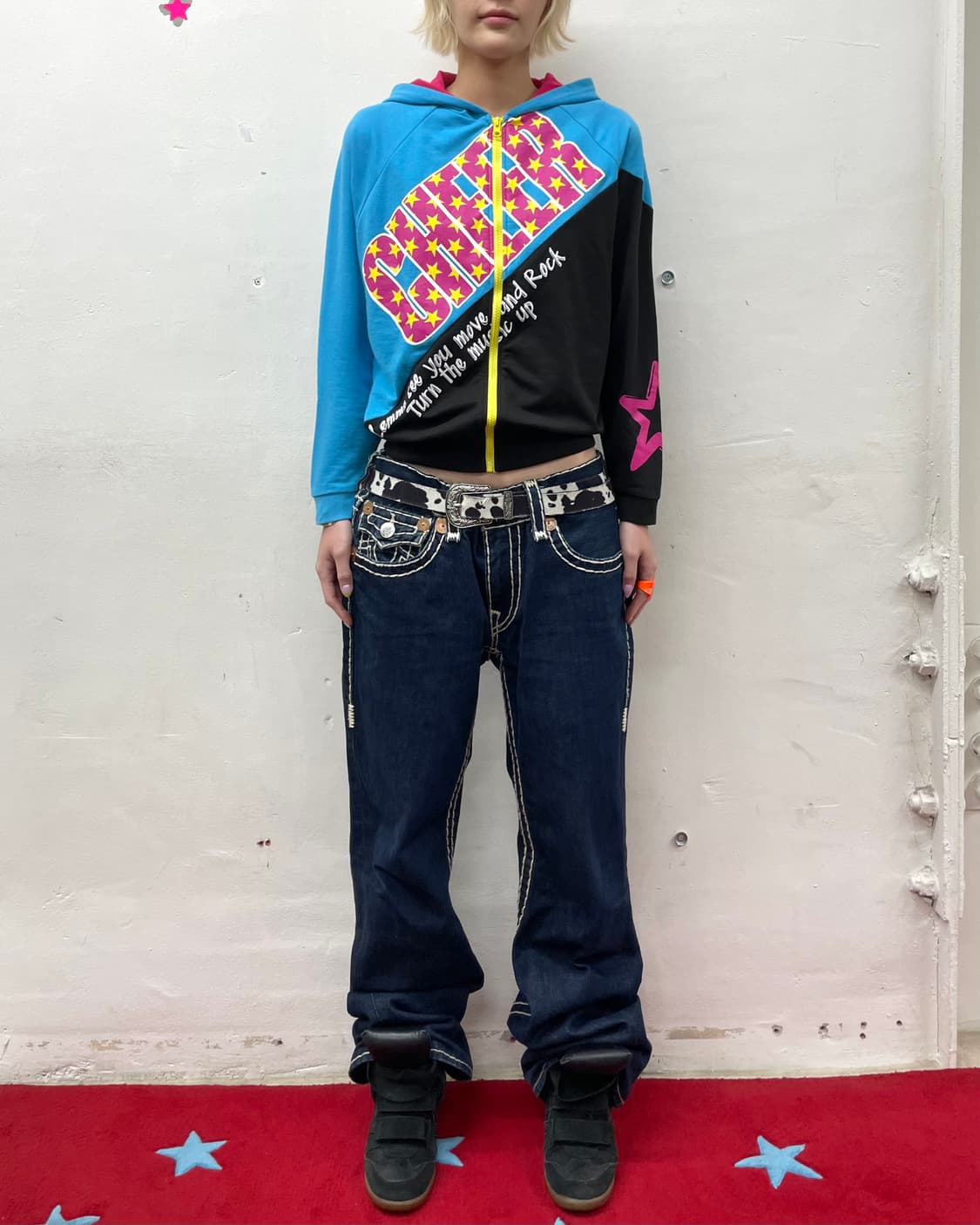 Retro Cheer Star Diagonal Hooded Zip-Up 상품이미지5