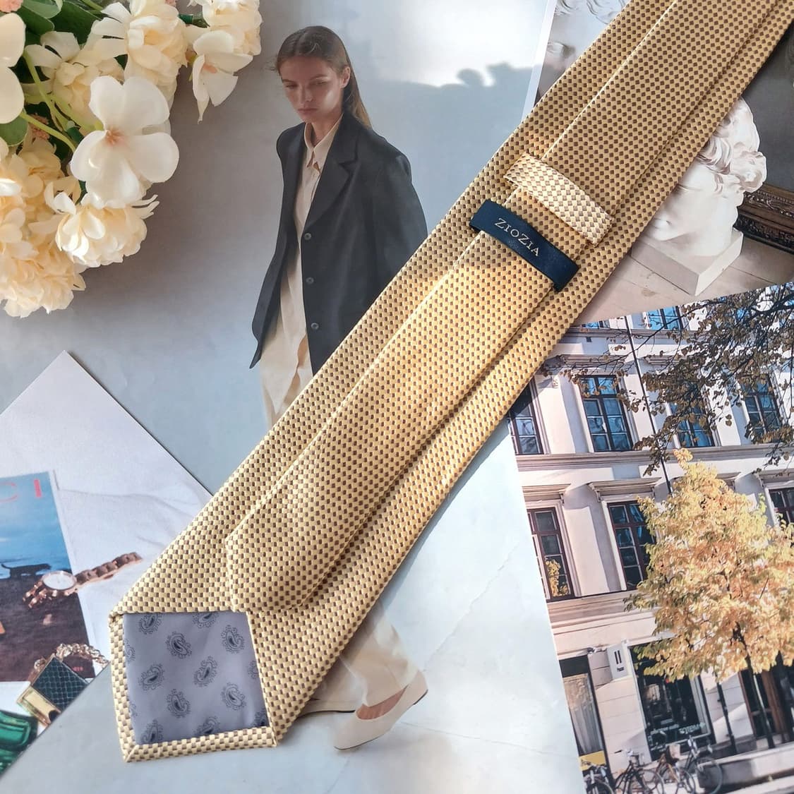 지오지아 실크 골드 마이크로 패턴 넥타이 8.4cm A등급 A19839 상품이미지3