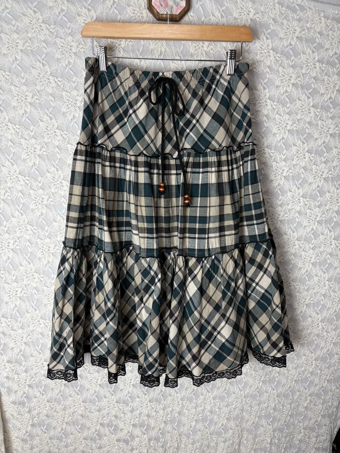그린 체크 미디 스커트 상품이미지6