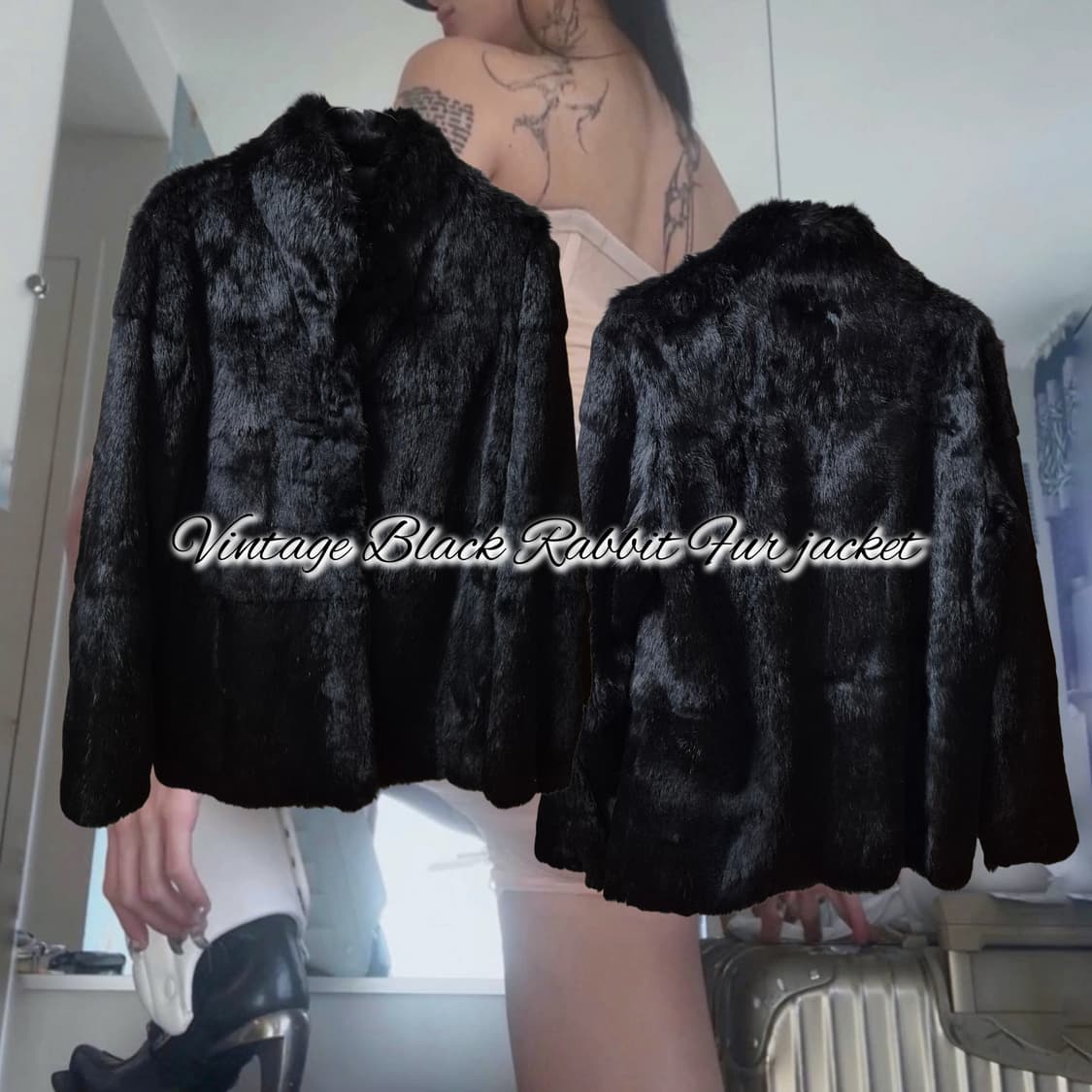 Vintage Black Rabbit Fur jacket 상품이미지1
