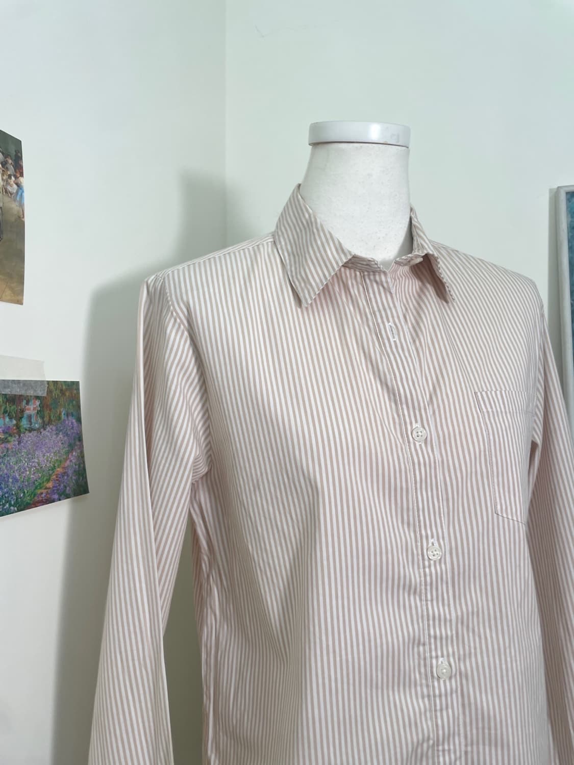 beige stripe basic line shirt(size-M) 상품이미지6