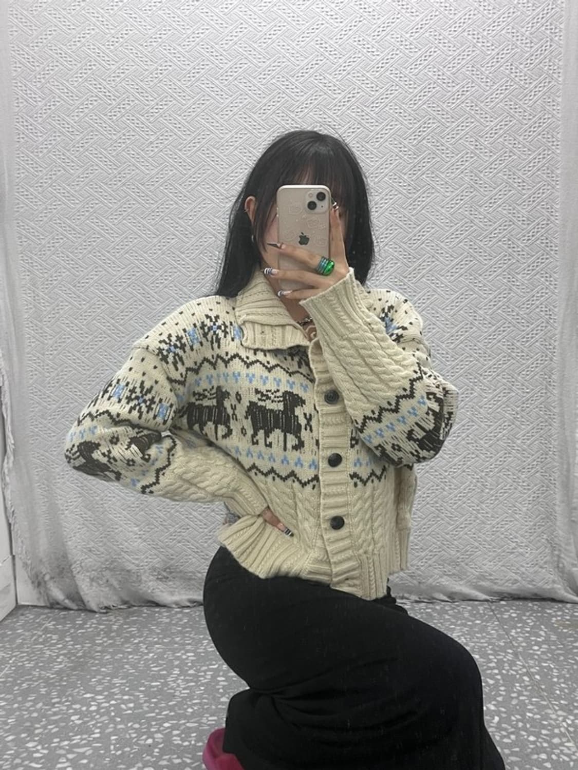 빈티지 폭닥 여리 노르딕 코위찬 크림 니트 뜨개 가디건 L C07919 상품이미지2